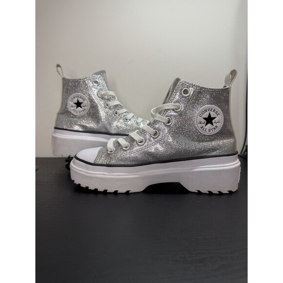 Chuck Taylor All Star Lugged Lift Platform Silver Glitter Youth Size 3 Side Zip - Picture 1 of 15